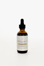 Amber glass dropper bottle of Pioneer Pam Mullein Tincture for respiratory support, on a white background