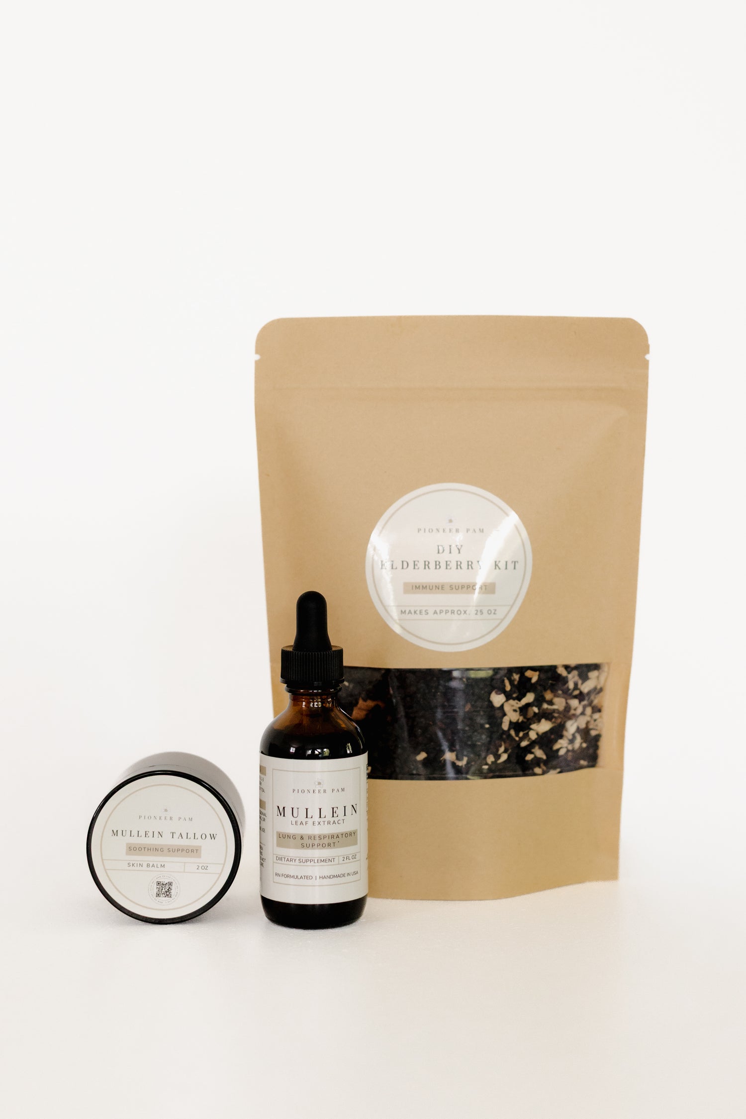 Immunity combo bundle with elderberry syrup kit, mullein tincture, and mullein tallow salve
